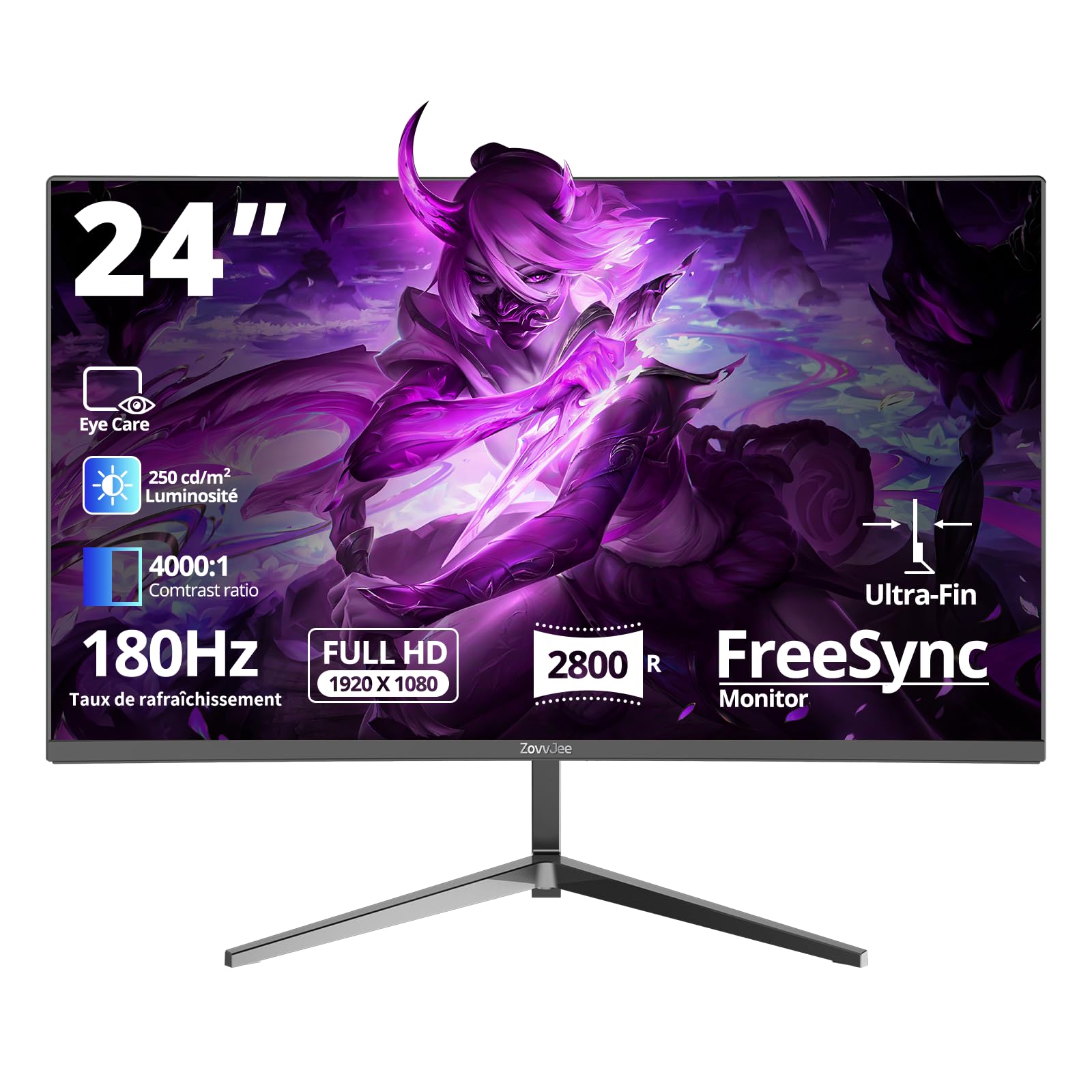 Monitor Gaming Curvo 24 pollici FHD 180Hz, Nero