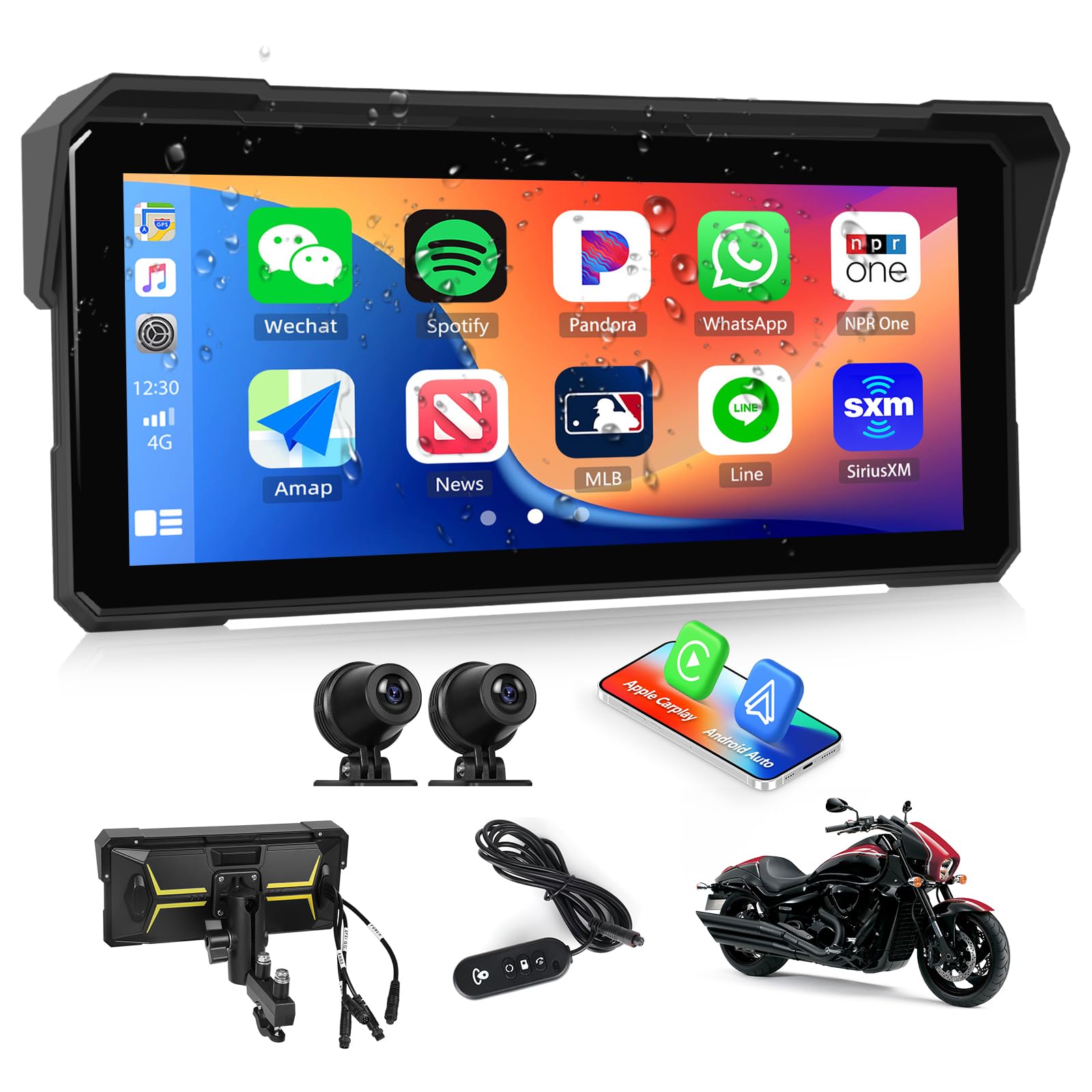 Camecho Schermo Carplay Moto 8.1 pollici IP68
