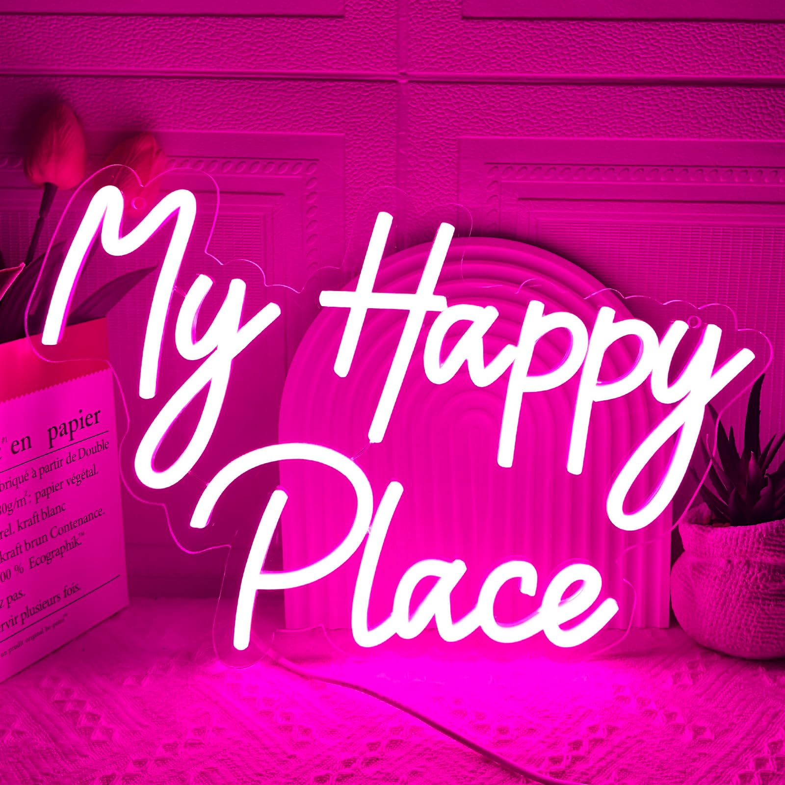 My Happy Place Insegna al Neon LED USB Dimmerabile