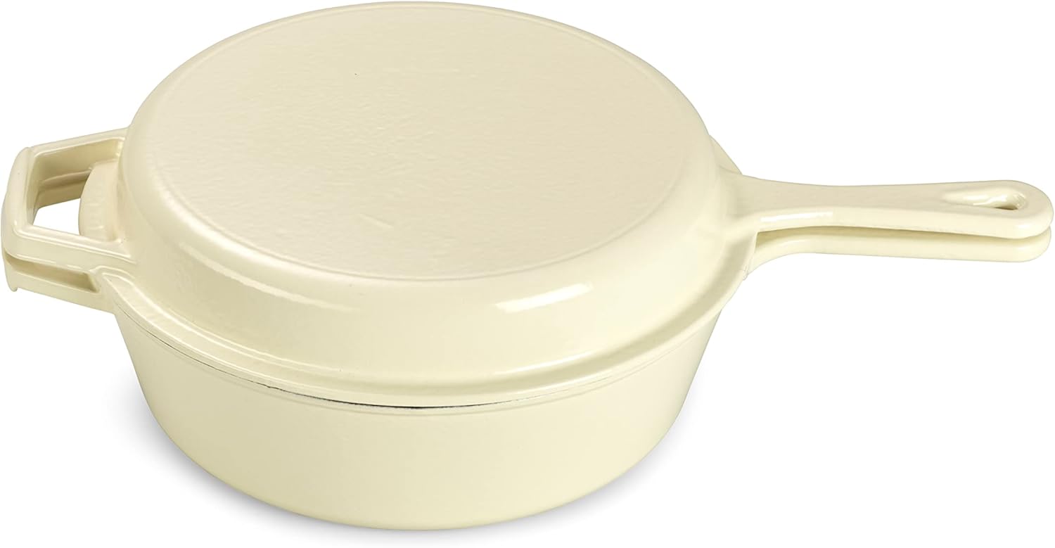 Echtwerk Casseruola e Padella Ghisa 2 in 1, Crema - immagine 3