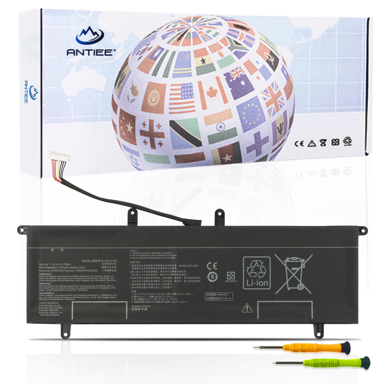 Antiee Batteria 70Wh C41N1901 per Asus ZenBook Duo UX481