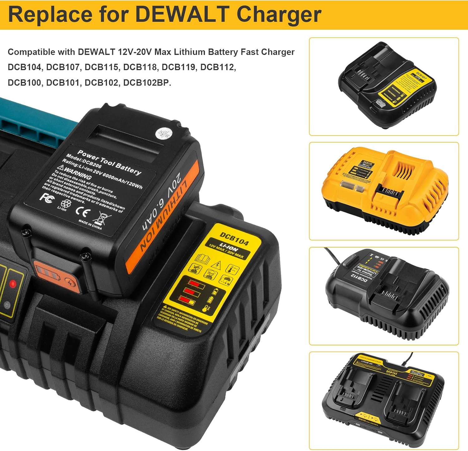 Asuncell Caricabatterie 4 Porte per Dewalt 18V XR - immagine 2