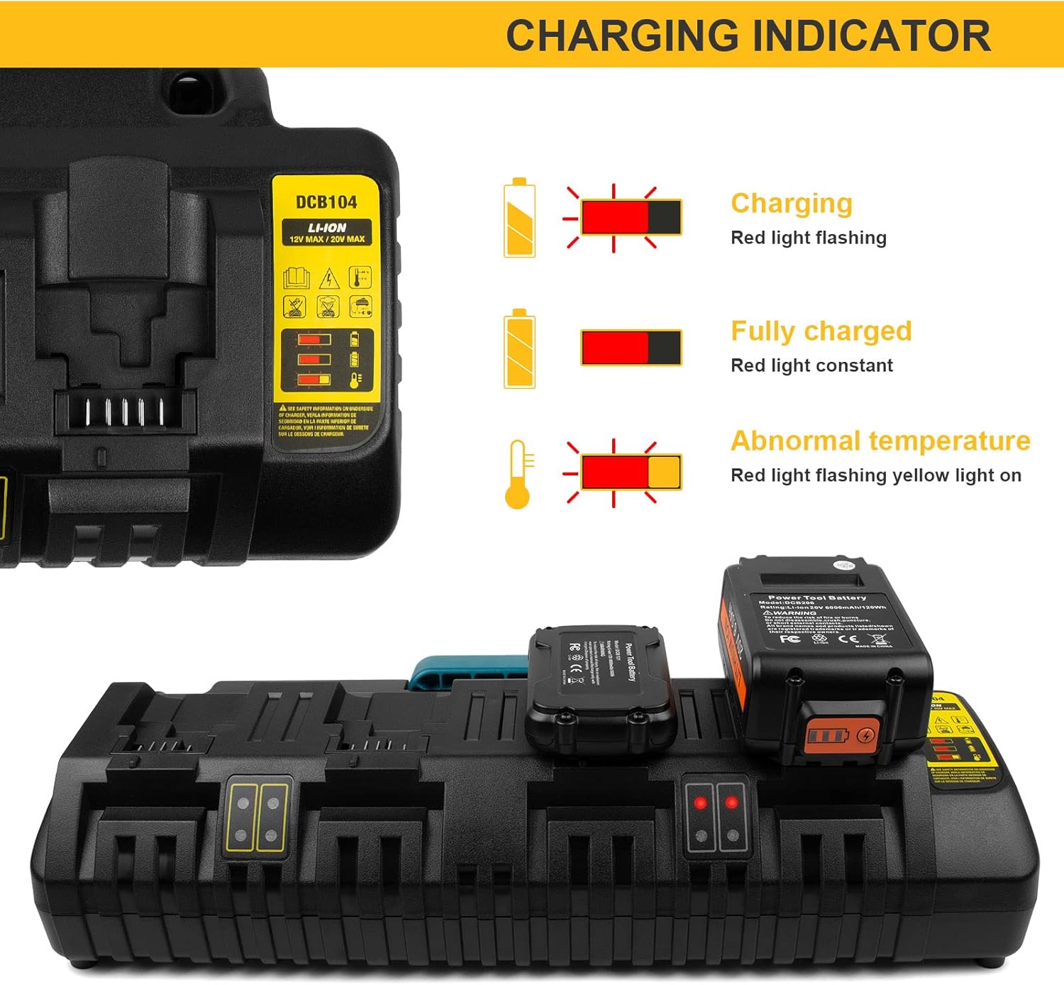 Asuncell Caricabatterie 4 Porte per Dewalt 18V XR - immagine 3