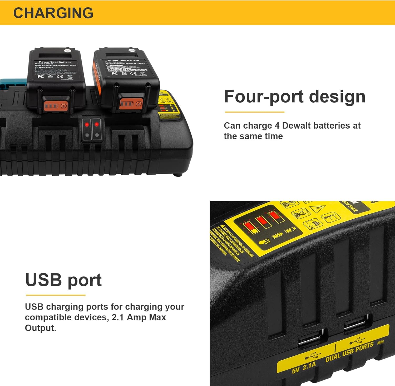 Asuncell Caricabatterie 4 Porte per Dewalt 18V XR - immagine 5