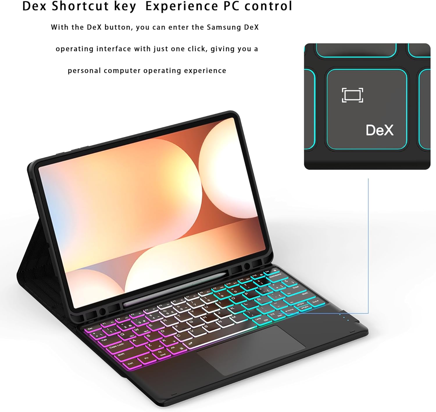Custodia con Tastiera per Samsung Galaxy Tab S9 FE+/S9+/S10+ - immagine 2