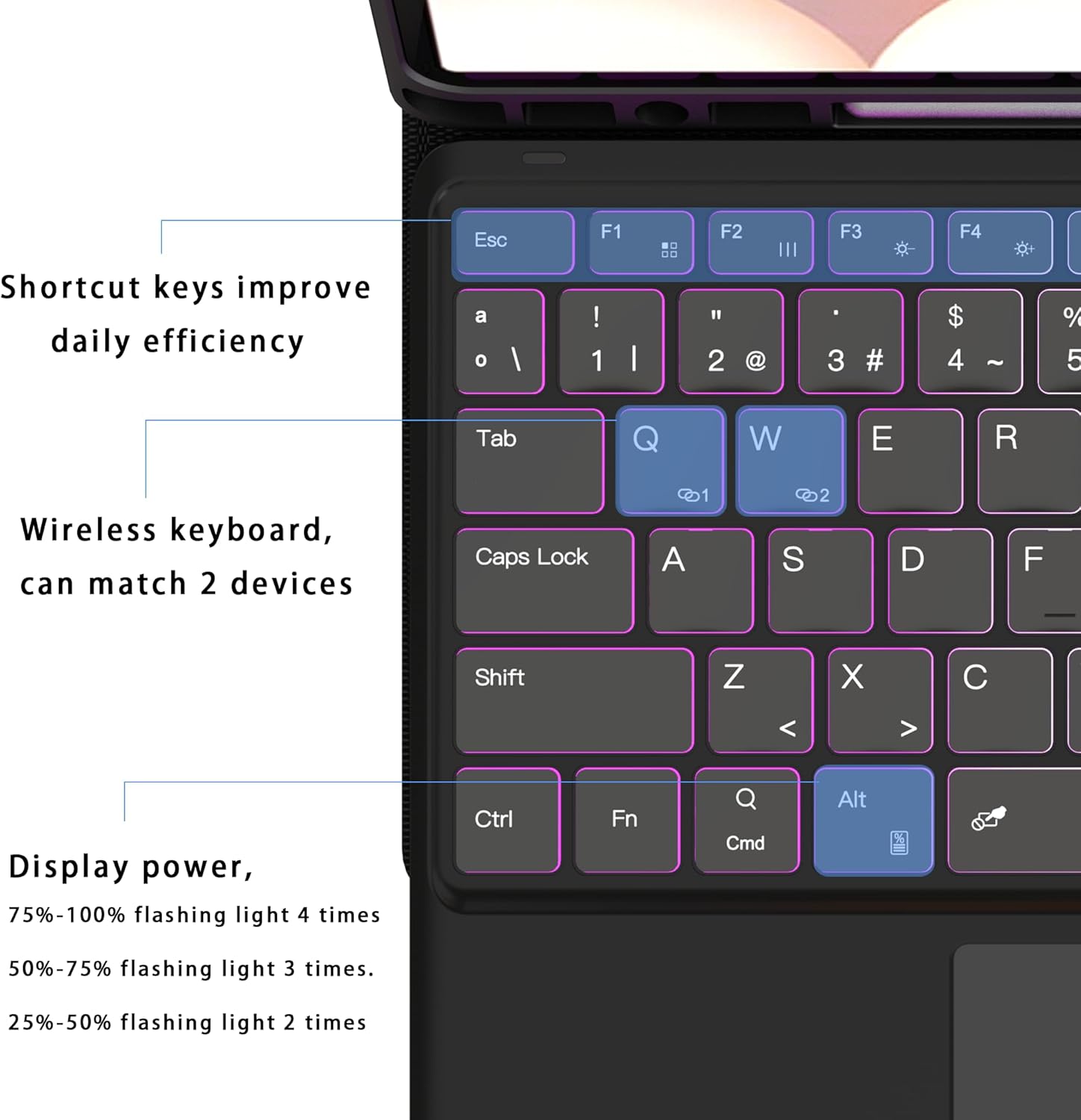 Custodia con Tastiera per Samsung Galaxy Tab S9 FE+/S9+/S10+ - immagine 4