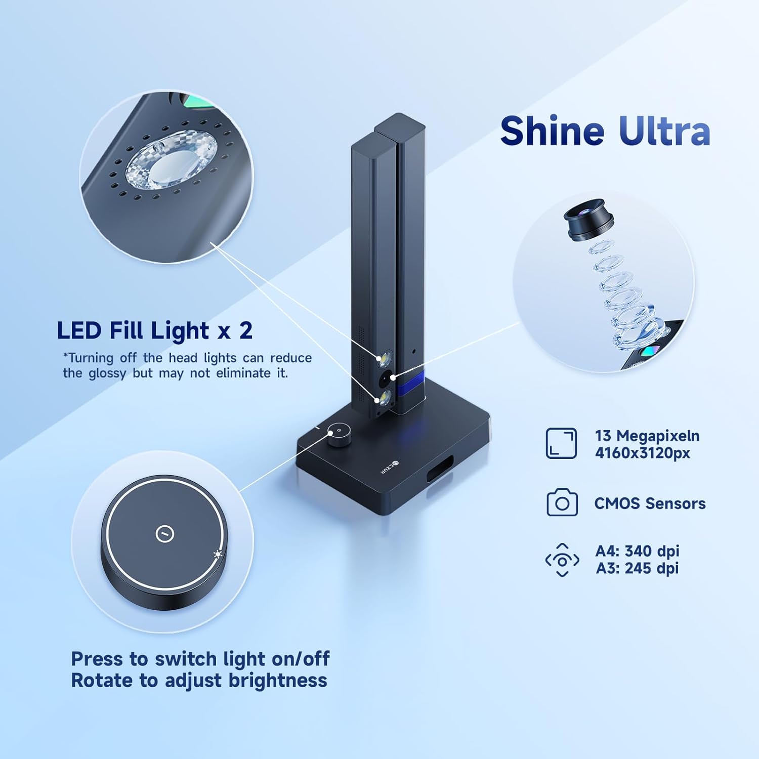 Czur Shine Ultra 13MP Scanner Documenti Portatile A3 - immagine 2