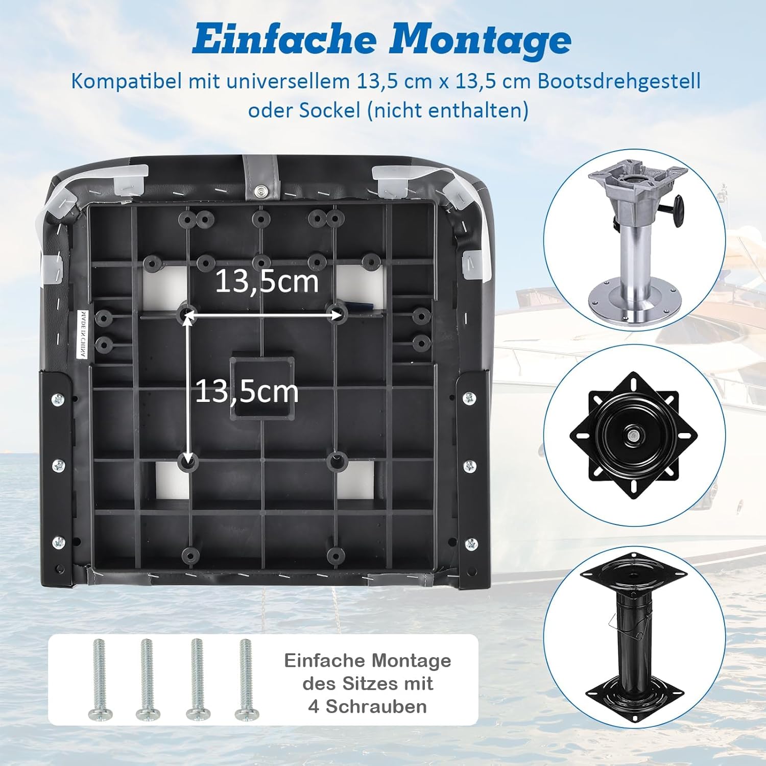 Fantask Sedile Pieghevole per Barca, Nero - immagine 4