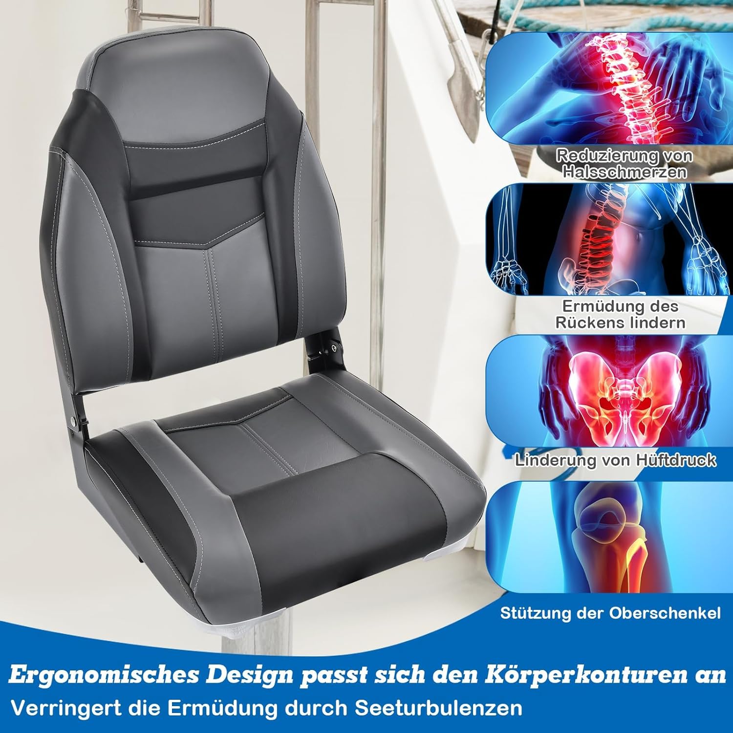 Fantask Sedile Pieghevole per Barca, Nero - immagine 6