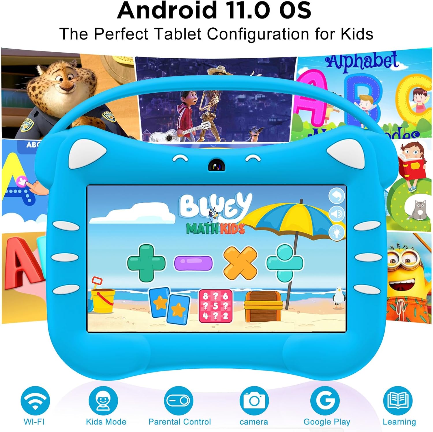 Ascrecem Tablet Android 7 Pollici per Bambini, Blu - immagine 2