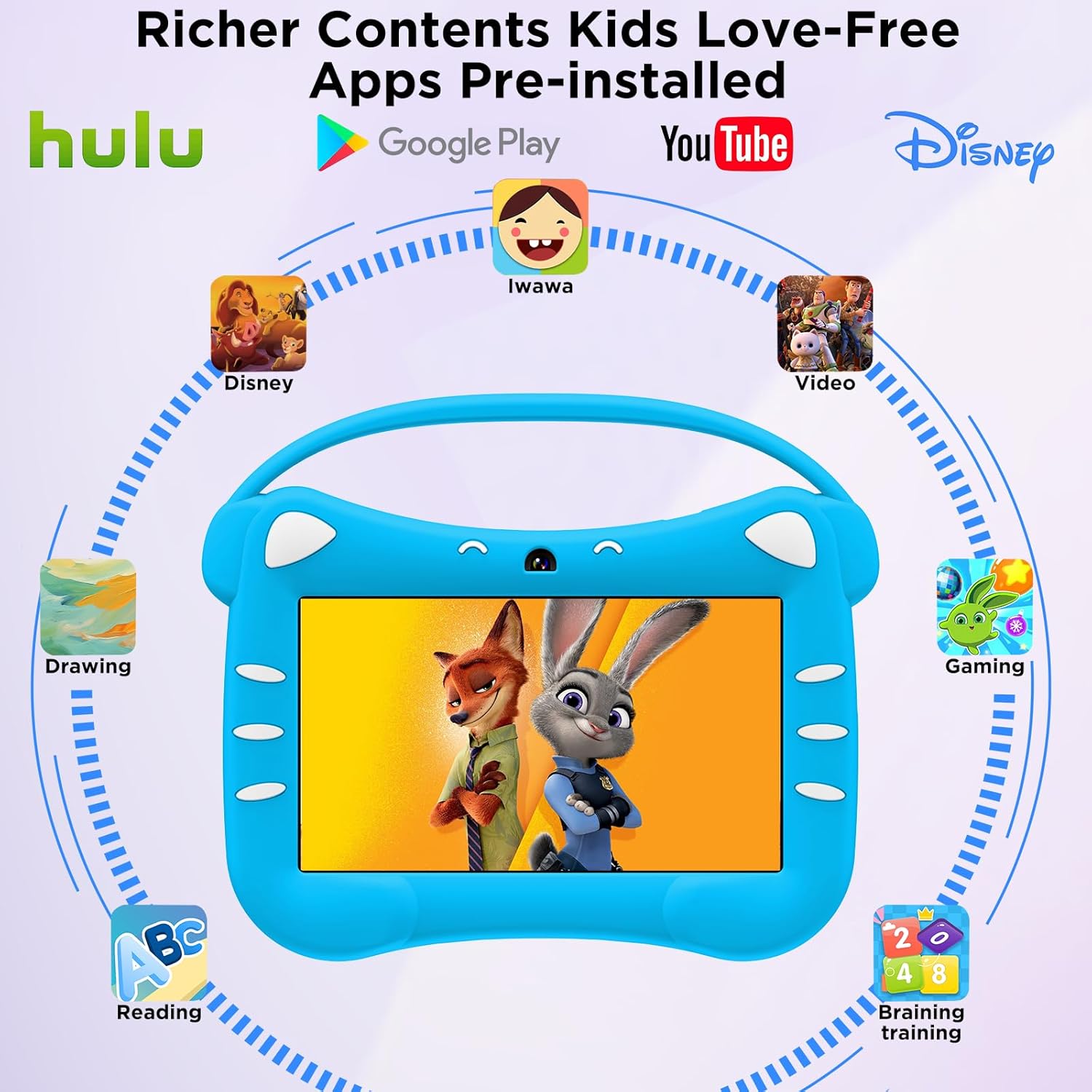 Ascrecem Tablet Android 7 Pollici per Bambini, Blu - immagine 3