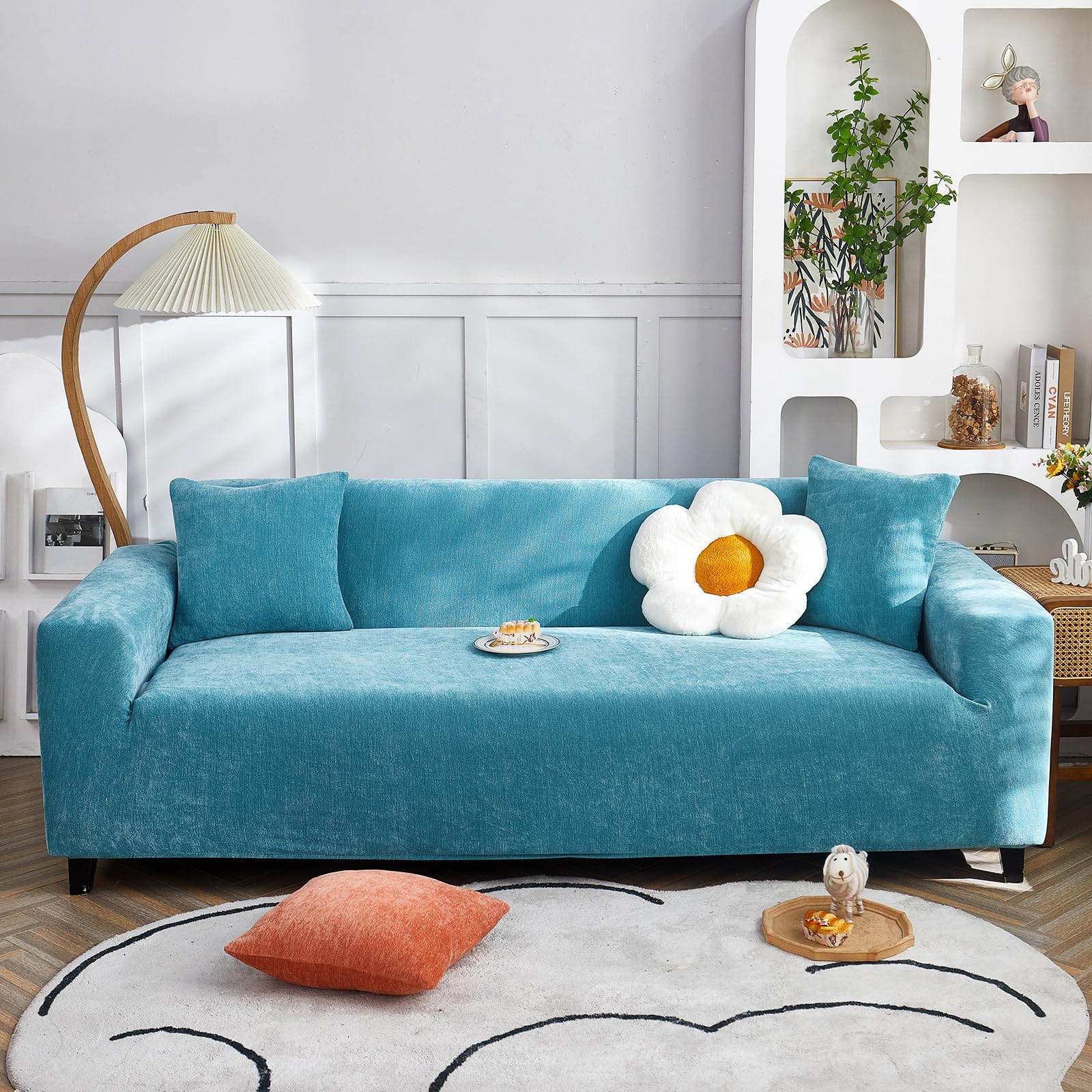 Copridivano Alta Elasticità Jacquard 3 Posti, Blu Cielo