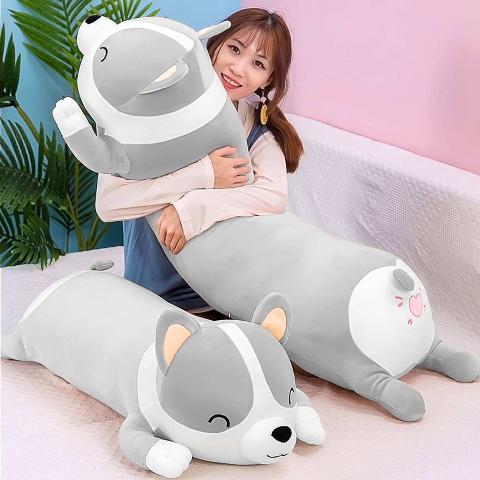 SNOWOLF Shiba Inu - Cuscino Peluche Cane 100 cm, Grigio