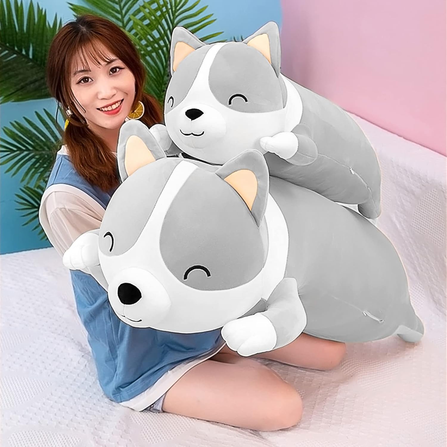 SNOWOLF Shiba Inu - Cuscino Peluche Cane 100 cm, Grigio - immagine 2
