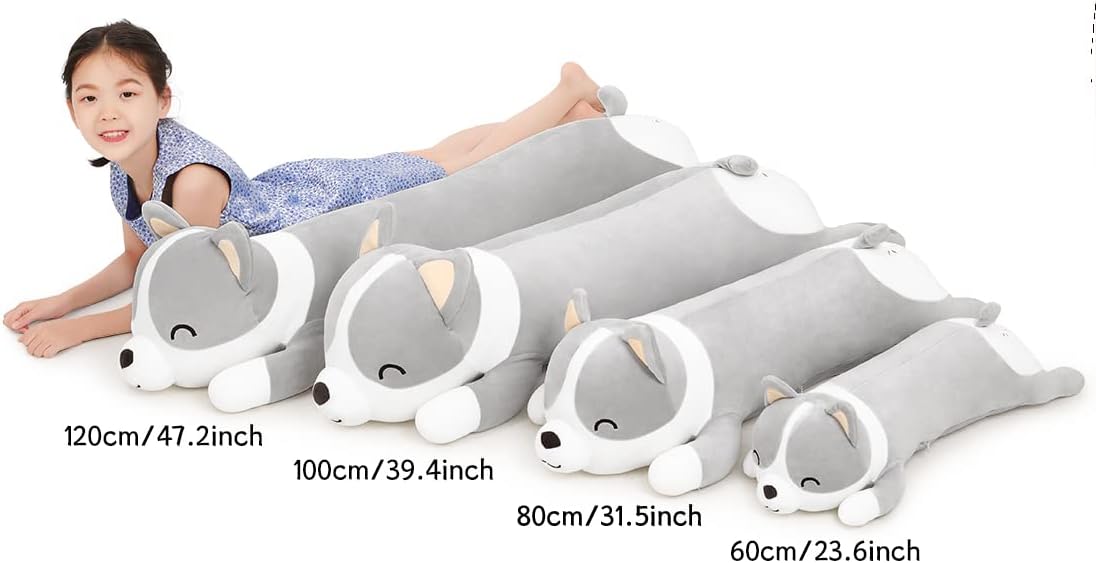 SNOWOLF Shiba Inu - Cuscino Peluche Cane 100 cm, Grigio - immagine 3