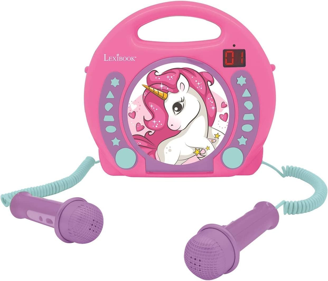 Lexibook Unicorn CD Portatile con Microfoni, Rosa/Viola - immagine 1