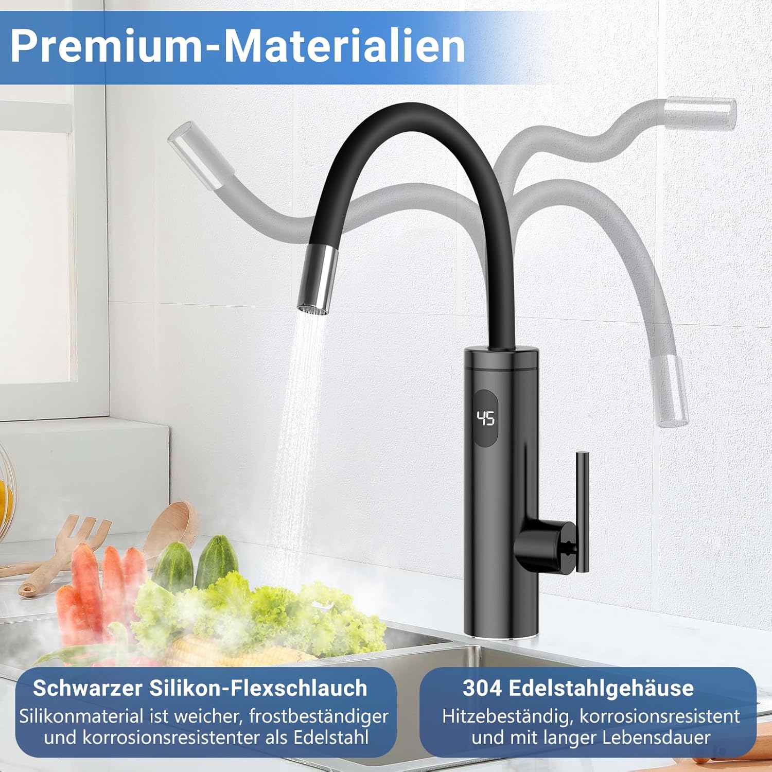 Rubinetto Acqua Calda Istantanea 3300W, Nero - immagine 3