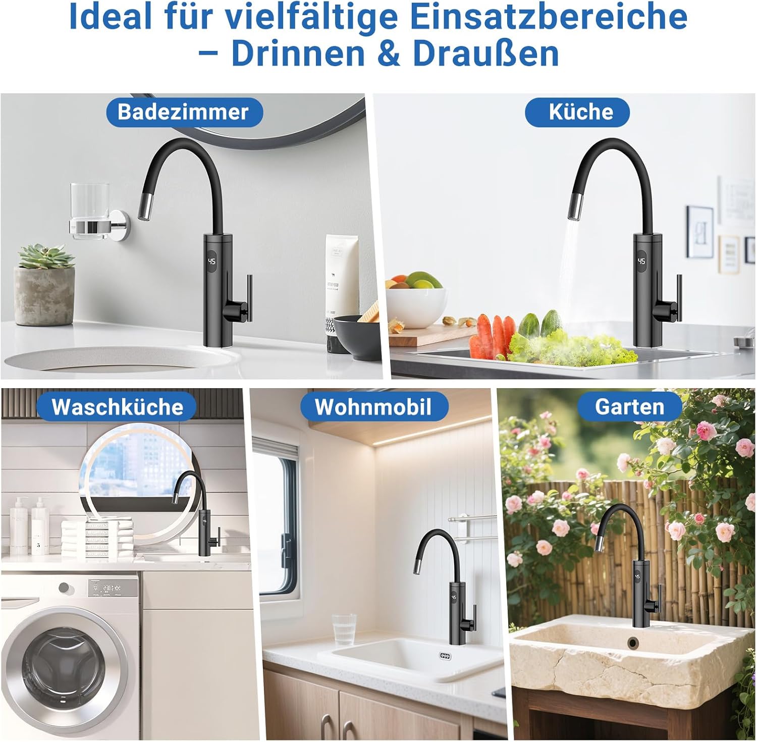 Rubinetto Acqua Calda Istantanea 3300W, Nero - immagine 7