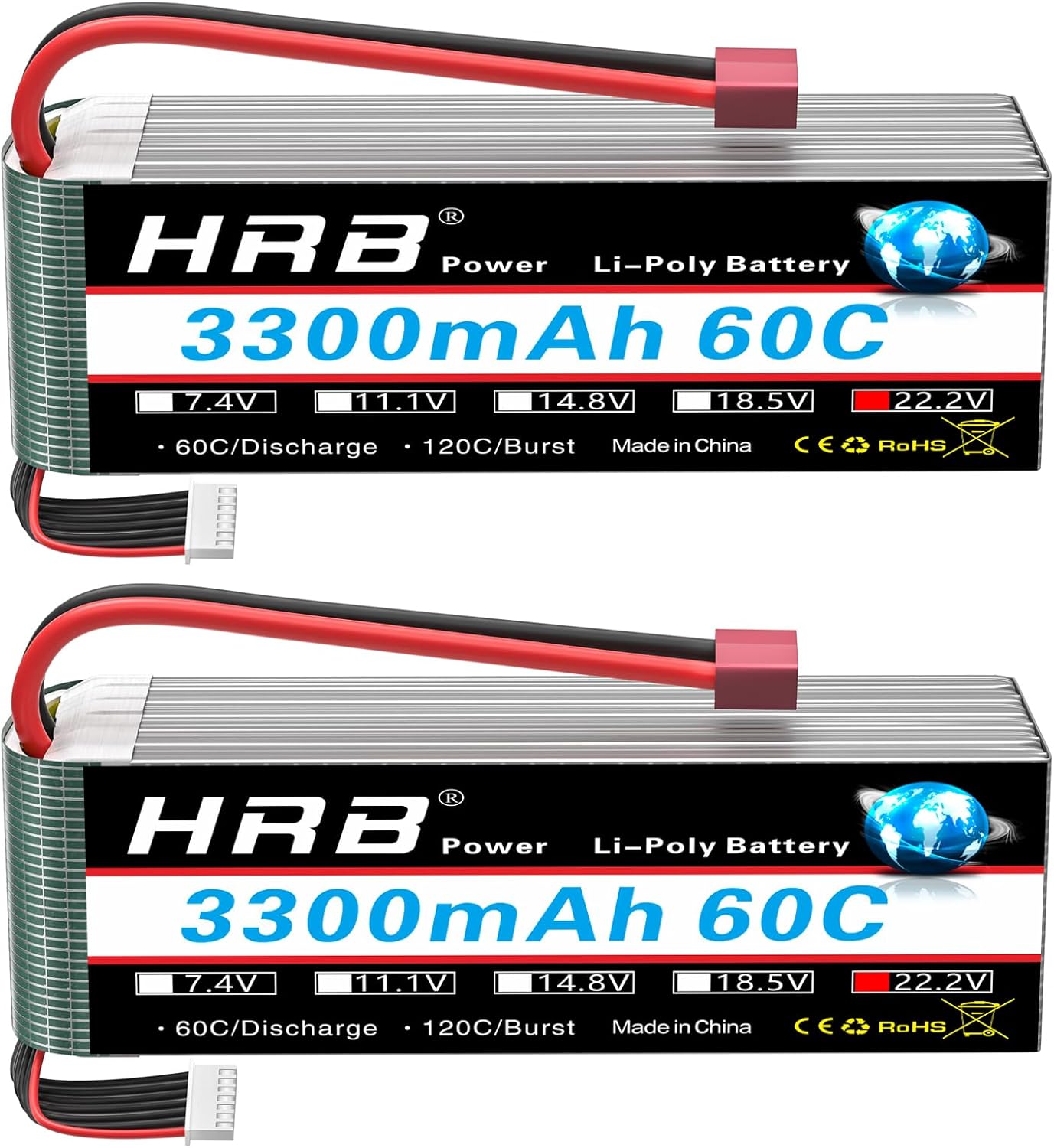 HRB 2x 6S 3300mAh 22.2V 60C LiPo Battery Pack - immagine 1