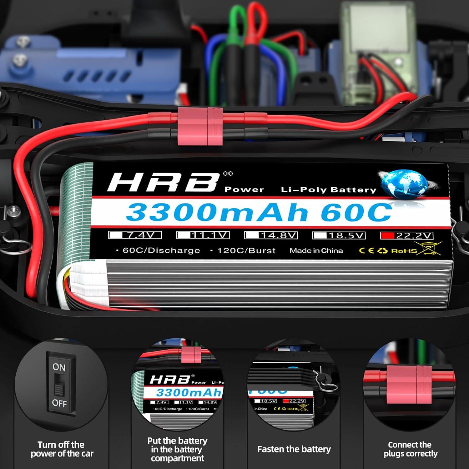 HRB 2x 6S 3300mAh 22.2V 60C LiPo Battery Pack - immagine 6