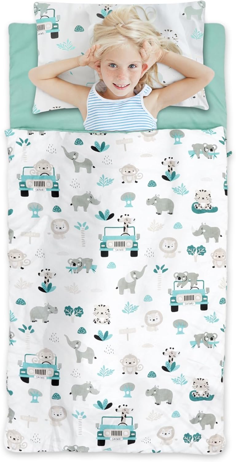Sacco a Pelo per Bambini 75x140 cm con Cuscino, Salvia - immagine 2