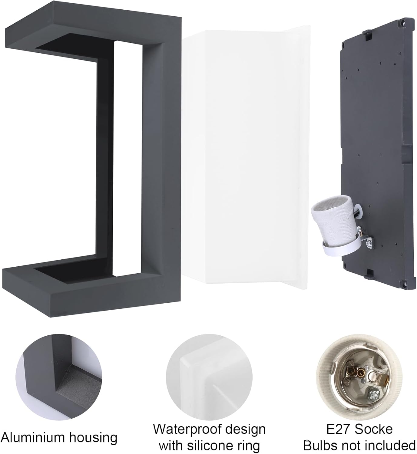 Klighten 2 Lampade da Parete E27 per Esterni, Antracite - immagine 3