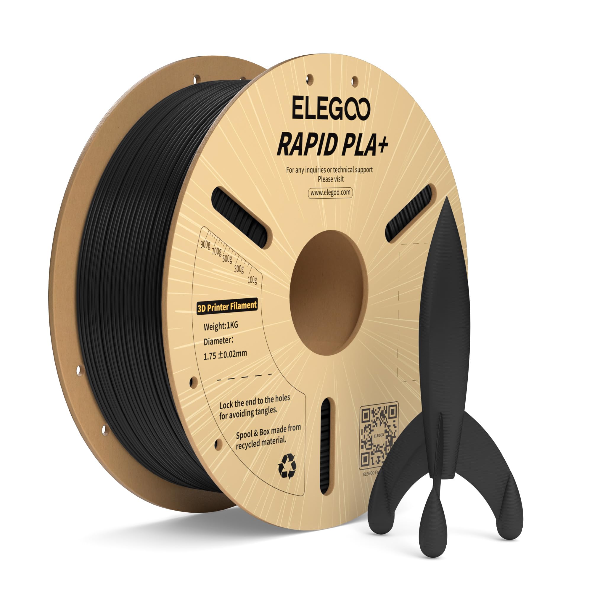 Elegoo Rapido Filamento PLA+ 1.75mm Nero 1KG