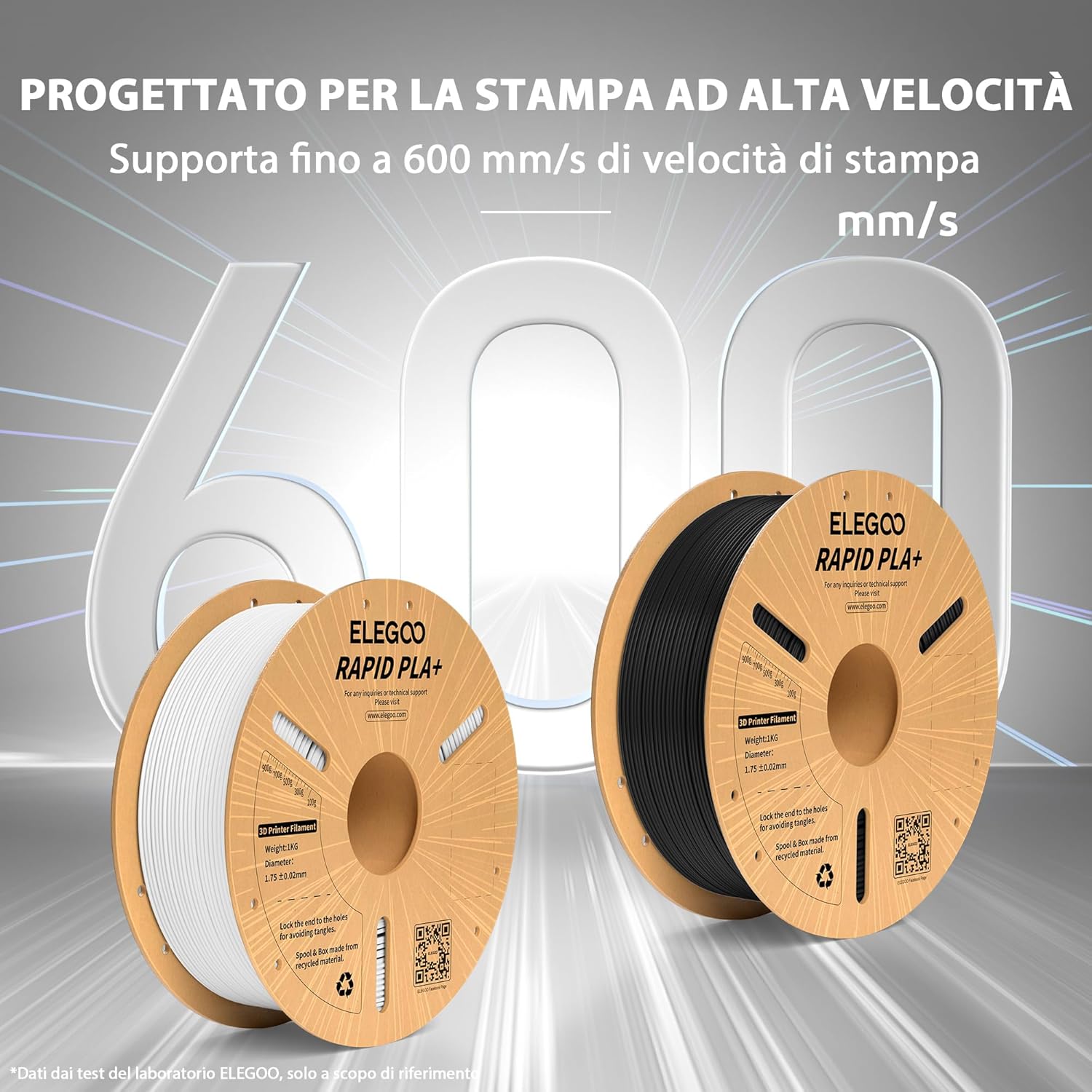 Elegoo Rapido Filamento PLA+ 1.75mm Nero 1KG - immagine 2