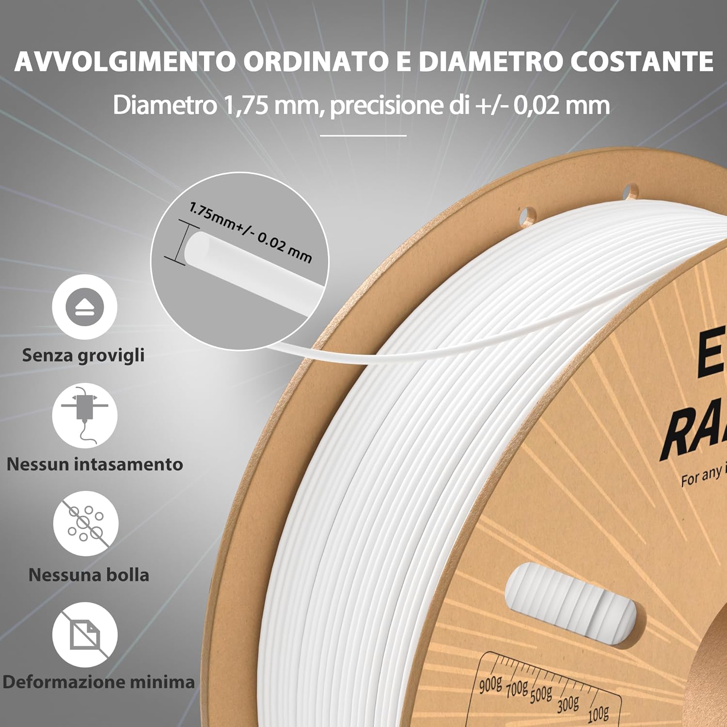 Elegoo Rapido Filamento PLA+ 1.75mm Nero 1KG - immagine 5