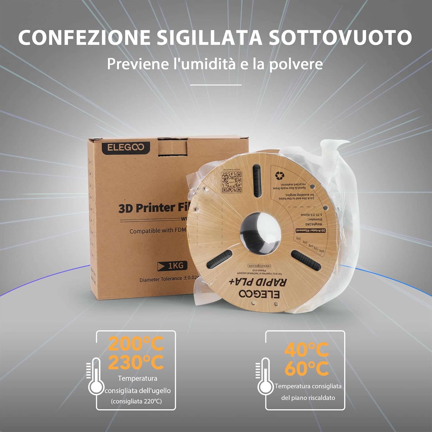 Elegoo Rapido Filamento PLA+ 1.75mm Nero 1KG - immagine 6