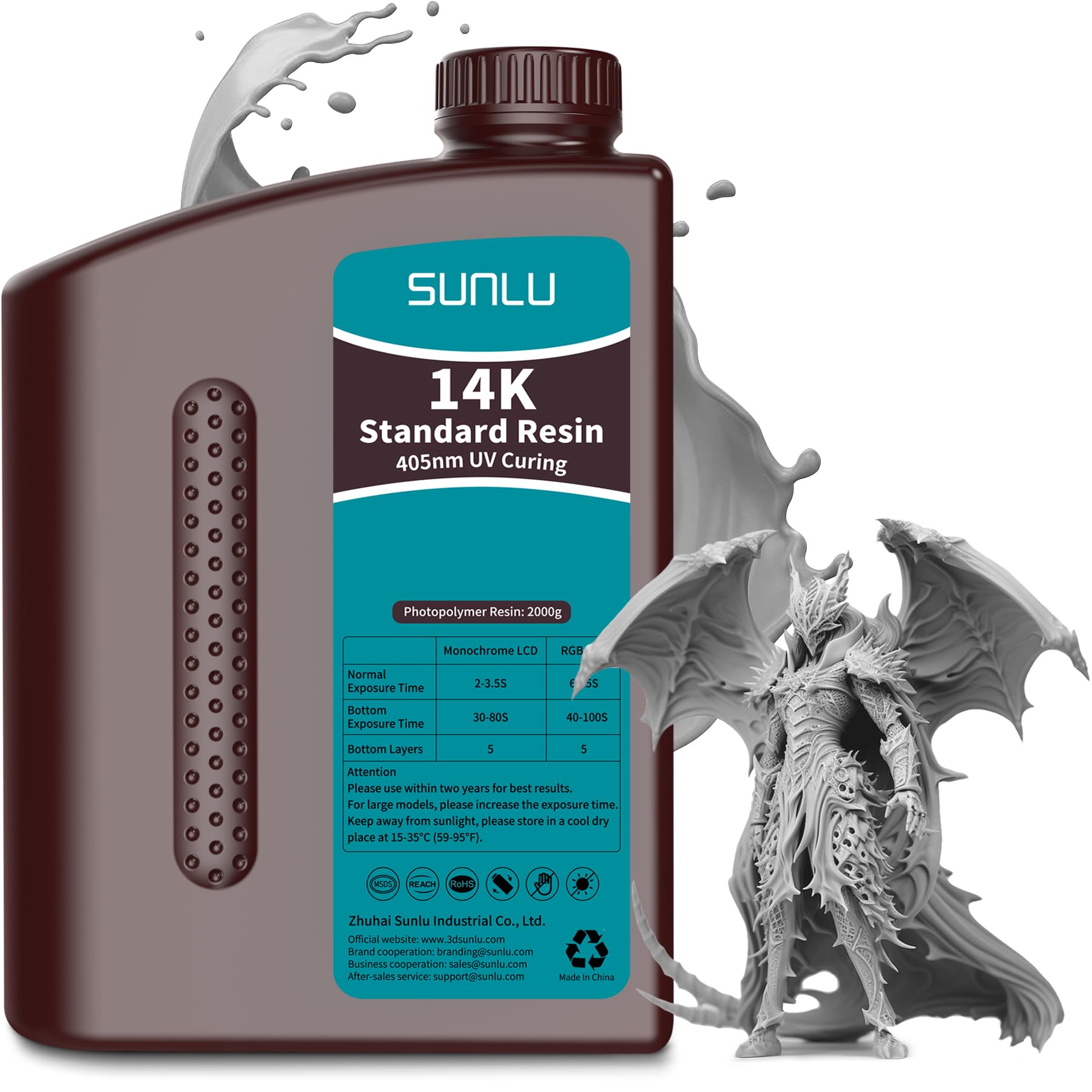 Sunlu 14K Resina per Stampante 3D 2KG, Grigio
