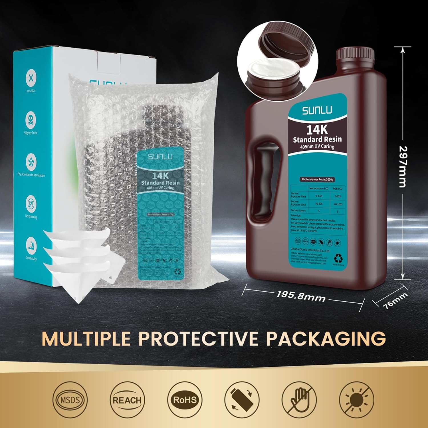 Sunlu 14K Resina per Stampante 3D 2KG, Grigio - immagine 8