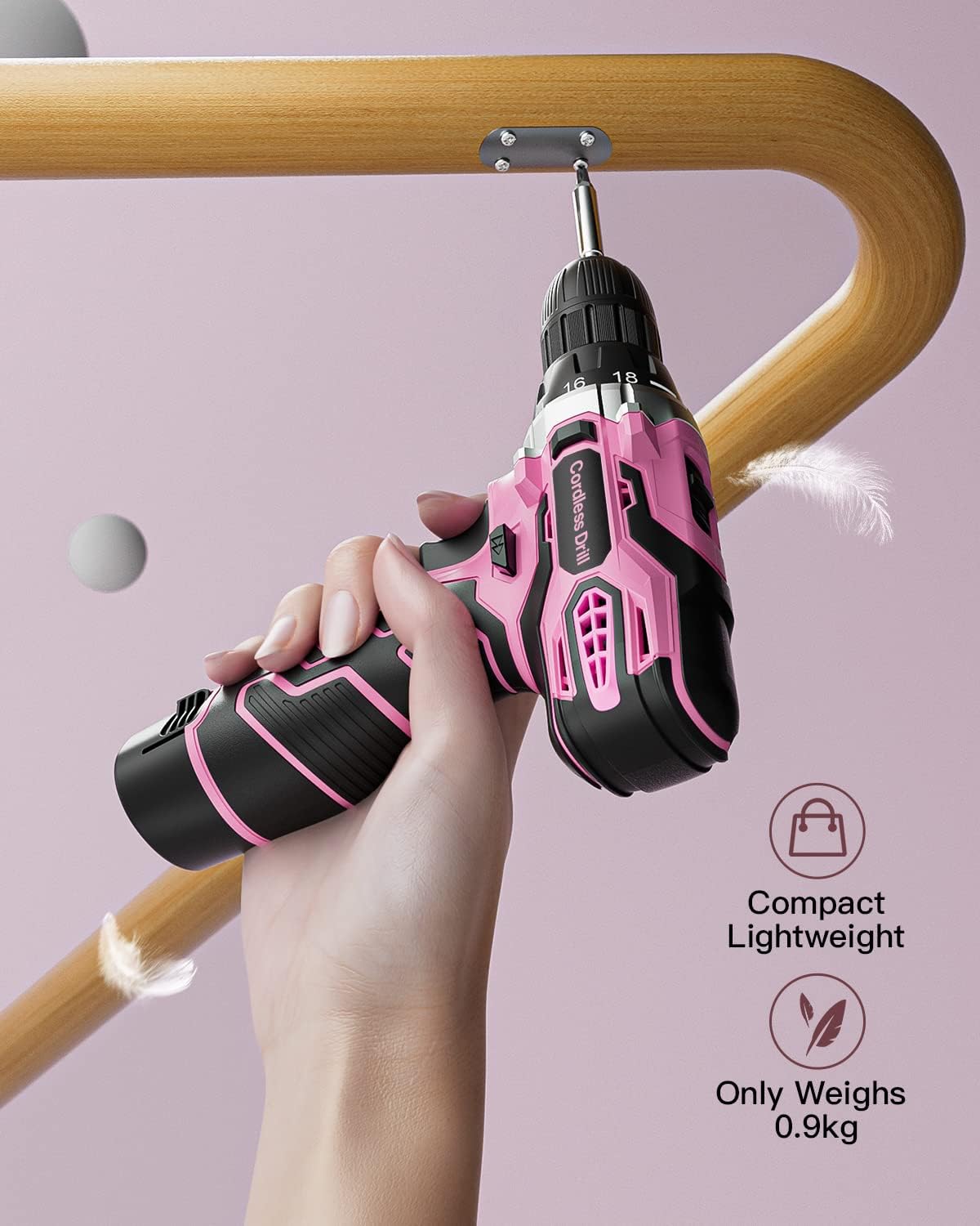 Trapano Avvitatore a Batteria 12V Rosa Max 25Nm - immagine 2