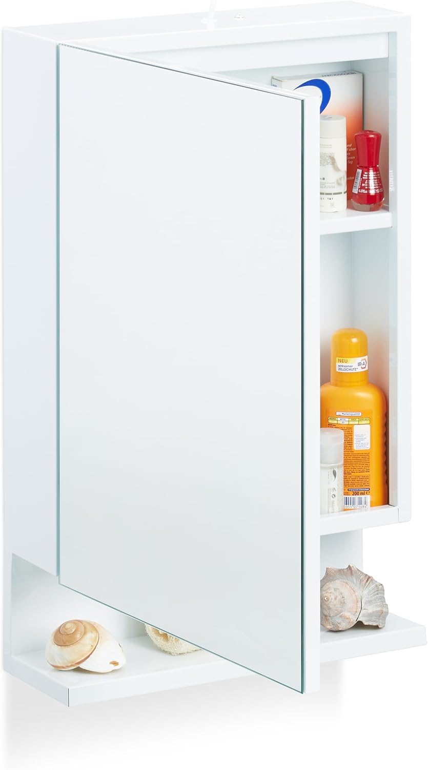 Relaxdays Armadietto da Bagno a Specchio 55x35x12cm, Bianco