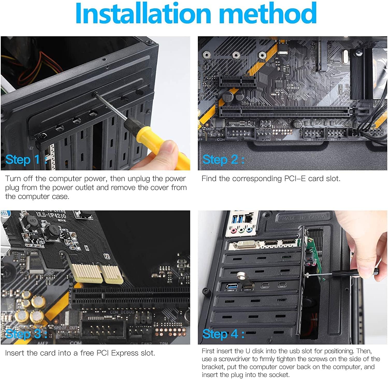 Sinefine Scheda di espansione PCI-E a USB 3.0 a 4 porte (2 porte USB Type-A e 2 porte USB Type-C), convertitore interno PCI Express scheda di espansione per PC desktop