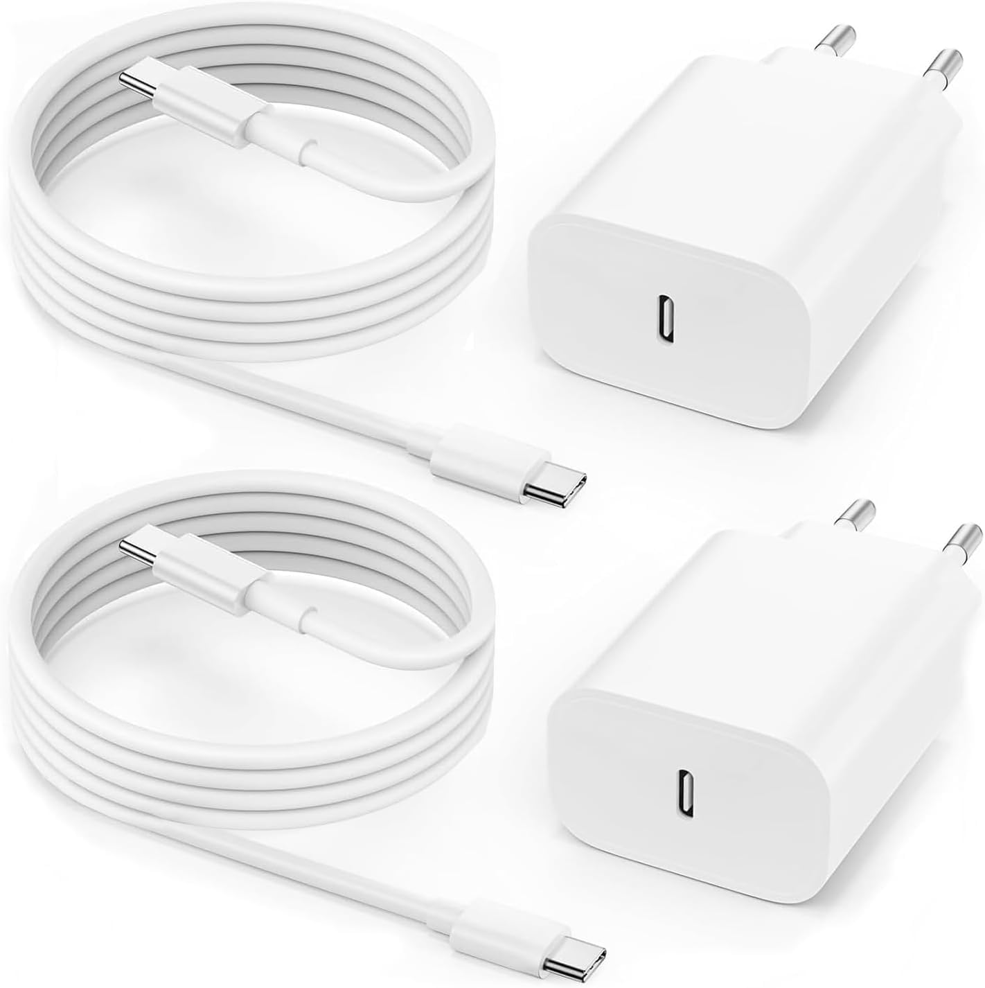 Caricatore USB-C Rapido 25W con Cavo 2M (2 Pezzi)