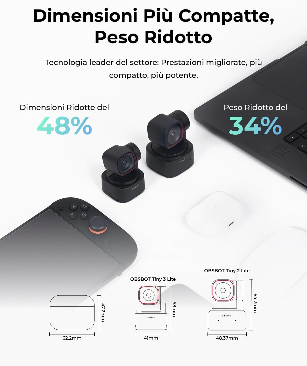 Obsbot Tiny 3 Lite - Webcam 4K AI-Powered PTZ - immagine 3