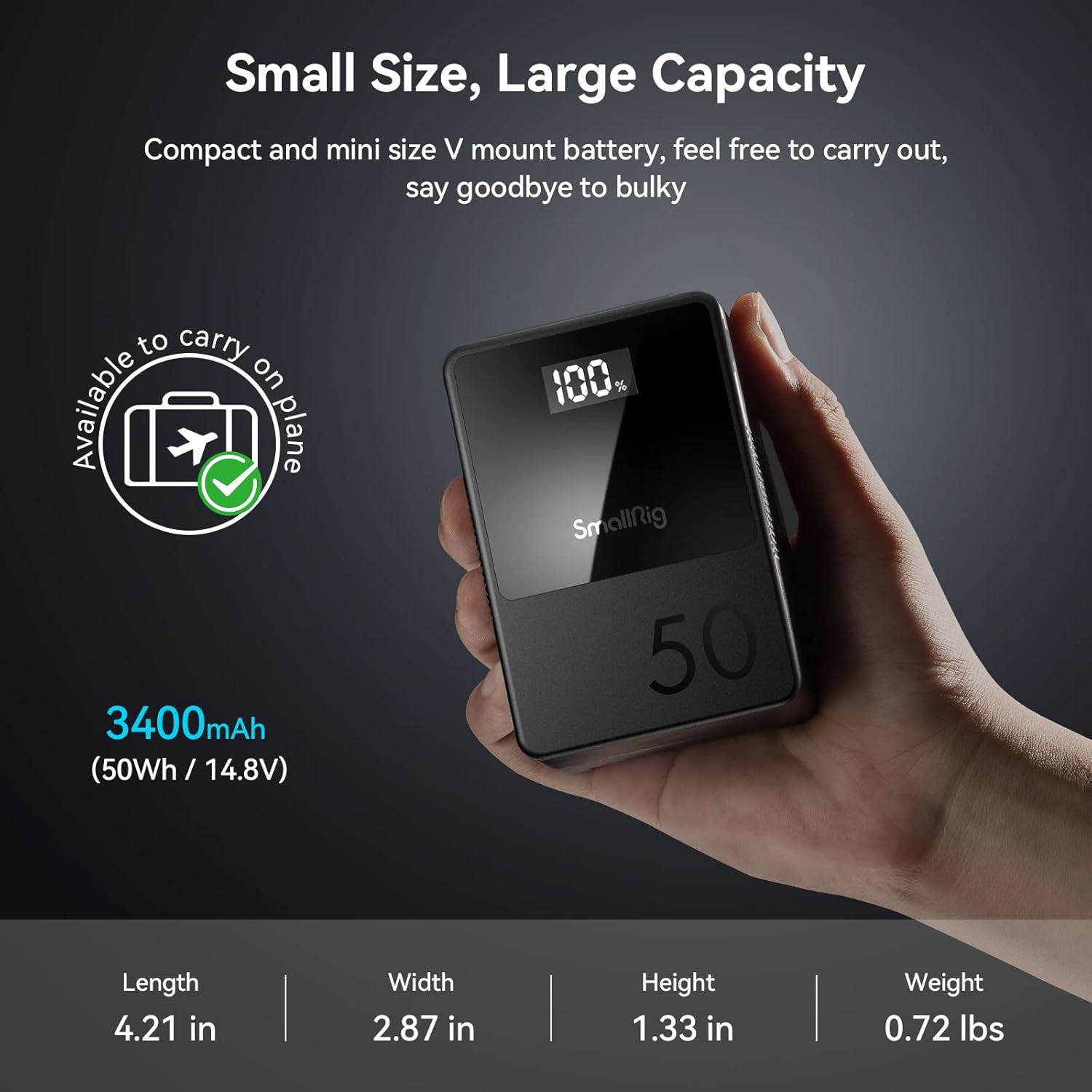 Smallrig VB50 Batteria V Mount 3400 mAh con Display OLED - immagine 4