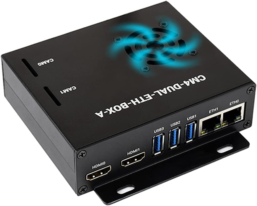 Mini Computer Dual Gigabit Ethernet Basato su Raspberry Pi Compute Module 4 (NON Incluso), Waveshare CM4 DUAL ETH BASE All'interno, Metallo Case, con Ventola di Raffreddamento - immagine 1