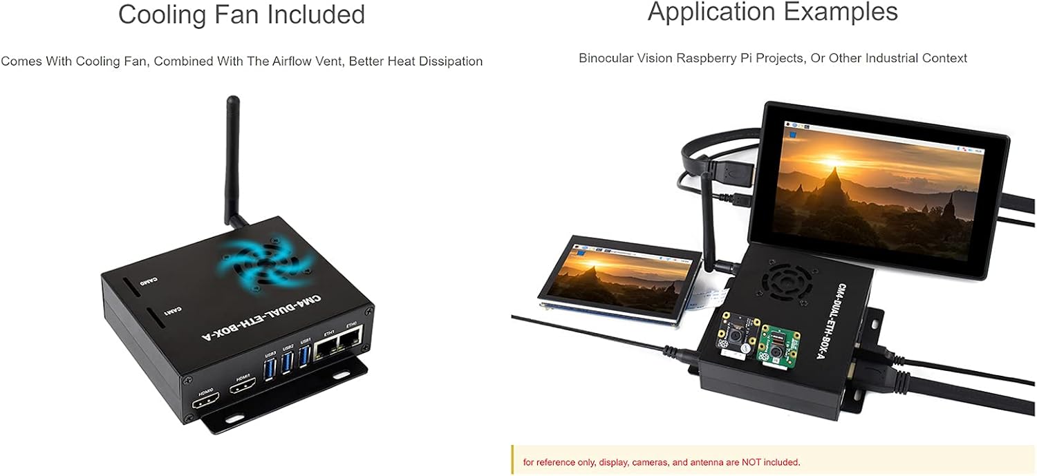 Mini Computer Dual Gigabit Ethernet Basato su Raspberry Pi Compute Module 4 (NON Incluso), Waveshare CM4 DUAL ETH BASE All'interno, Metallo Case, con Ventola di Raffreddamento - immagine 5