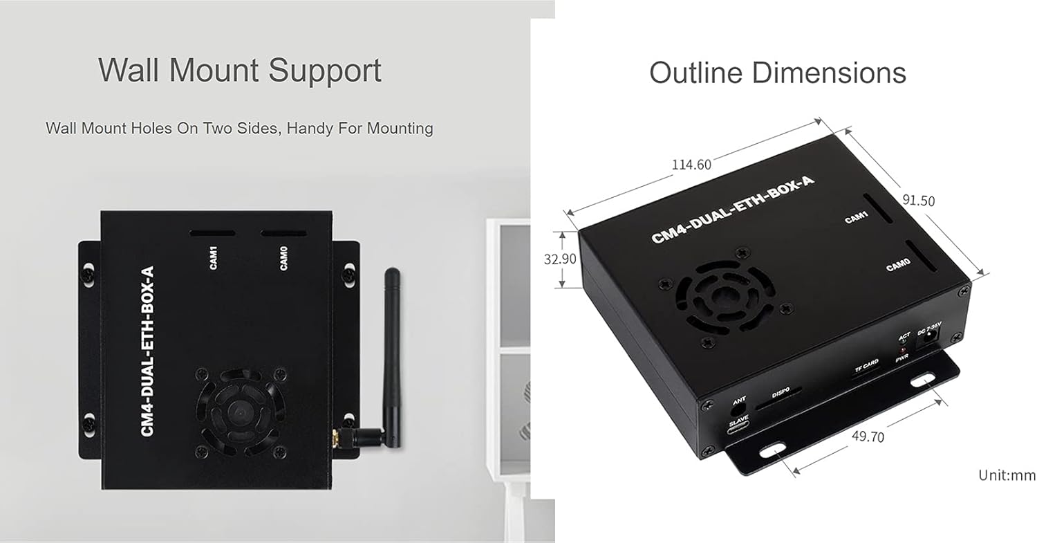 Mini Computer Dual Gigabit Ethernet Basato su Raspberry Pi Compute Module 4 (NON Incluso), Waveshare CM4 DUAL ETH BASE All'interno, Metallo Case, con Ventola di Raffreddamento - immagine 6