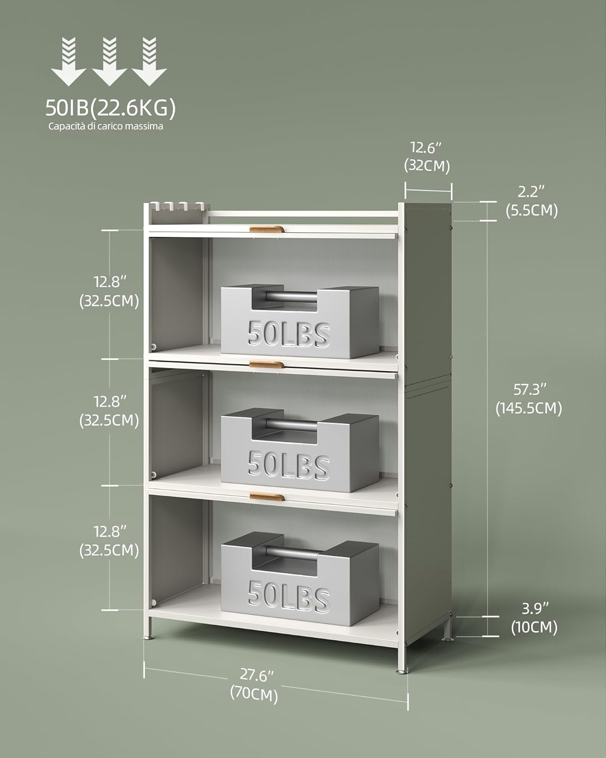 Netel Scaffale Cucina Inossidabile 4 Livelli Bianco - immagine 3