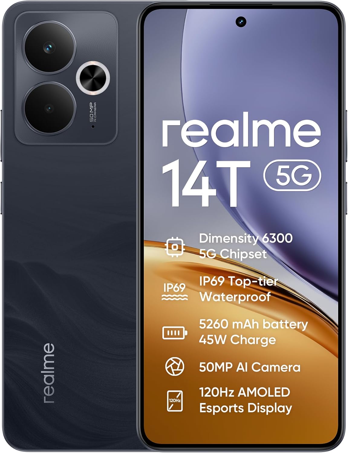 Realme 14T 5G Smartphone 8+256GB, Nero Obsidiana - immagine 1