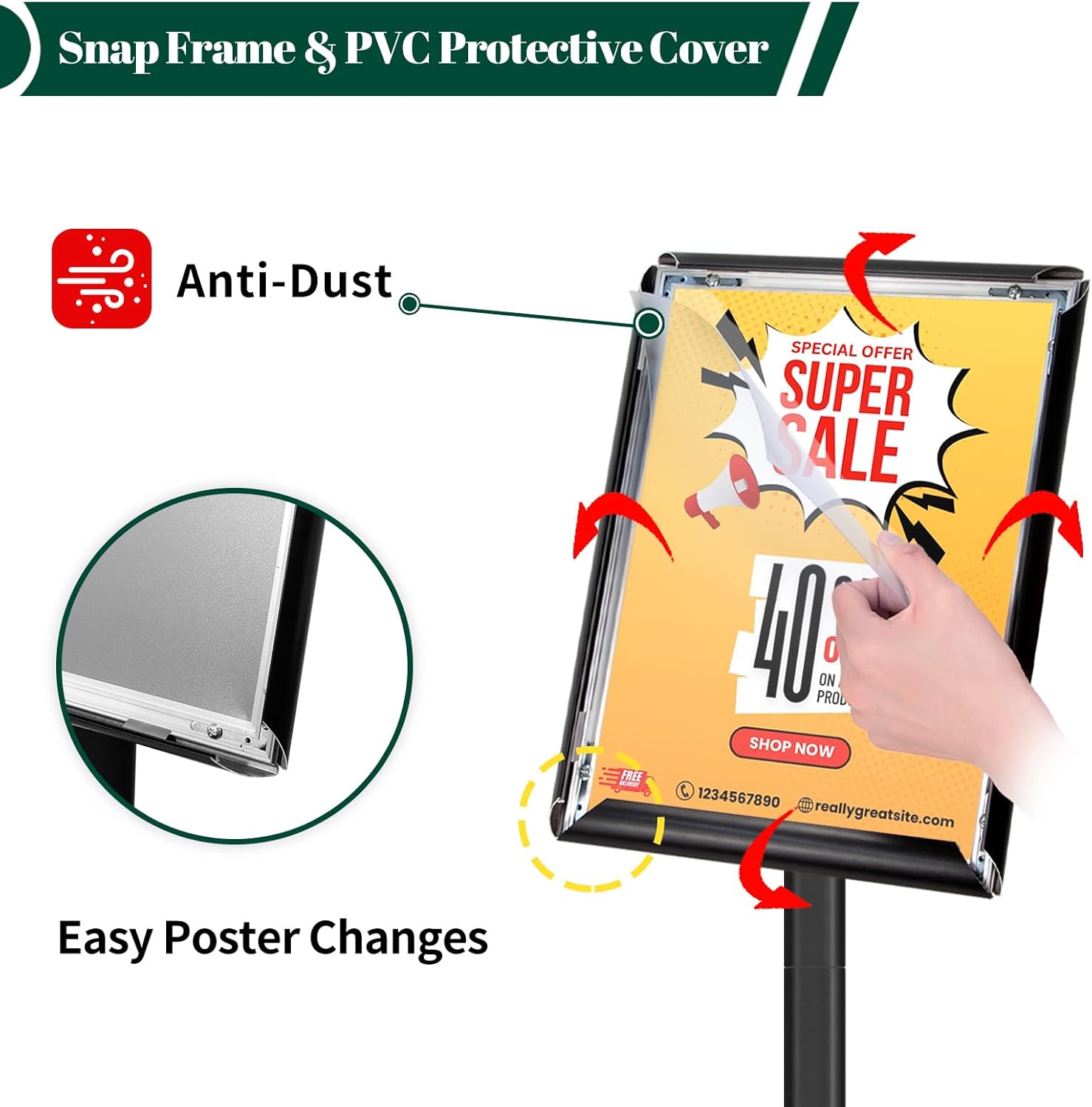 Mutualsign Espositore A4 Resistente con Base Stabile, Nero - immagine 4