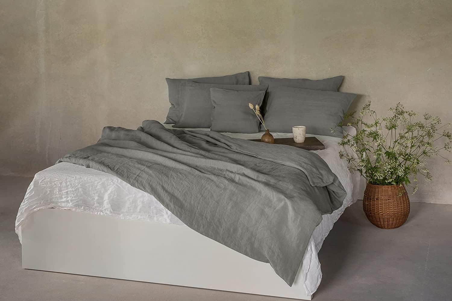 Set di biancheria da letto in 100% lino naturale, con chiusura hotel