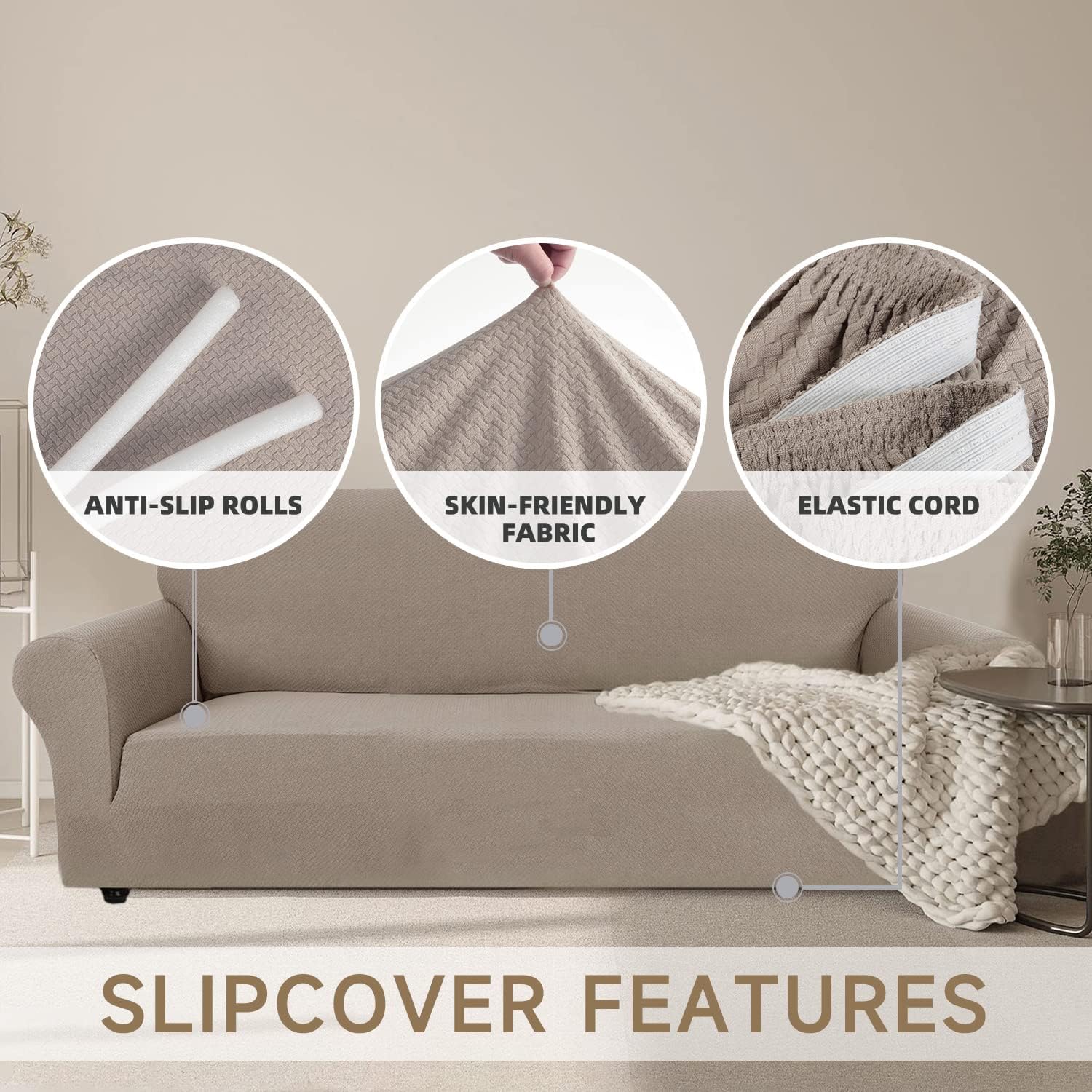 Ystyle Copridivano 3 Posti Elasticizzato, Sabbia - immagine 6