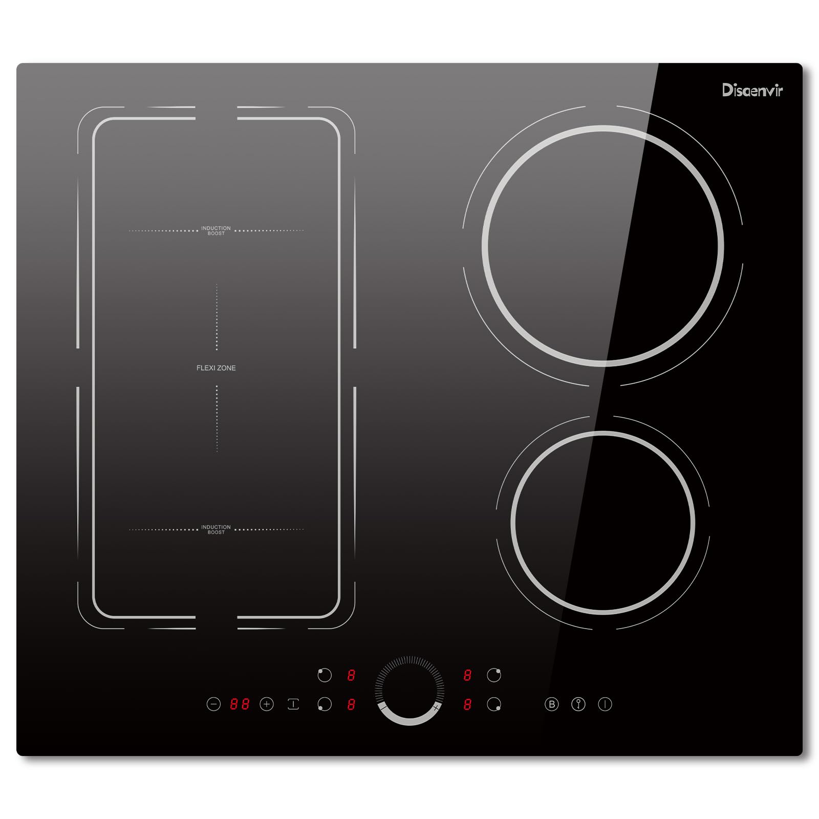 Piano Induzione 4 fuochi 7200W, Piano Cottura Induzione Flexible Zone Disaenvir, Piastra Induzione 60cm incasso, Funzione Boost, 9 Livelli, Controllo touch, Timer, Anti-Touch-Funktion
