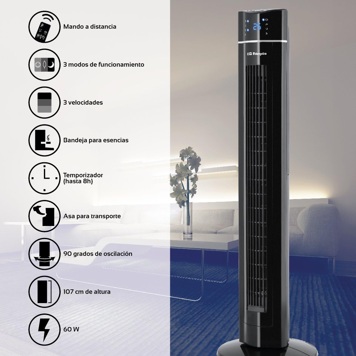 Orbegozo TWM 1009 - Ventilatore a Torre Ionico 60W, Nero - immagine 8