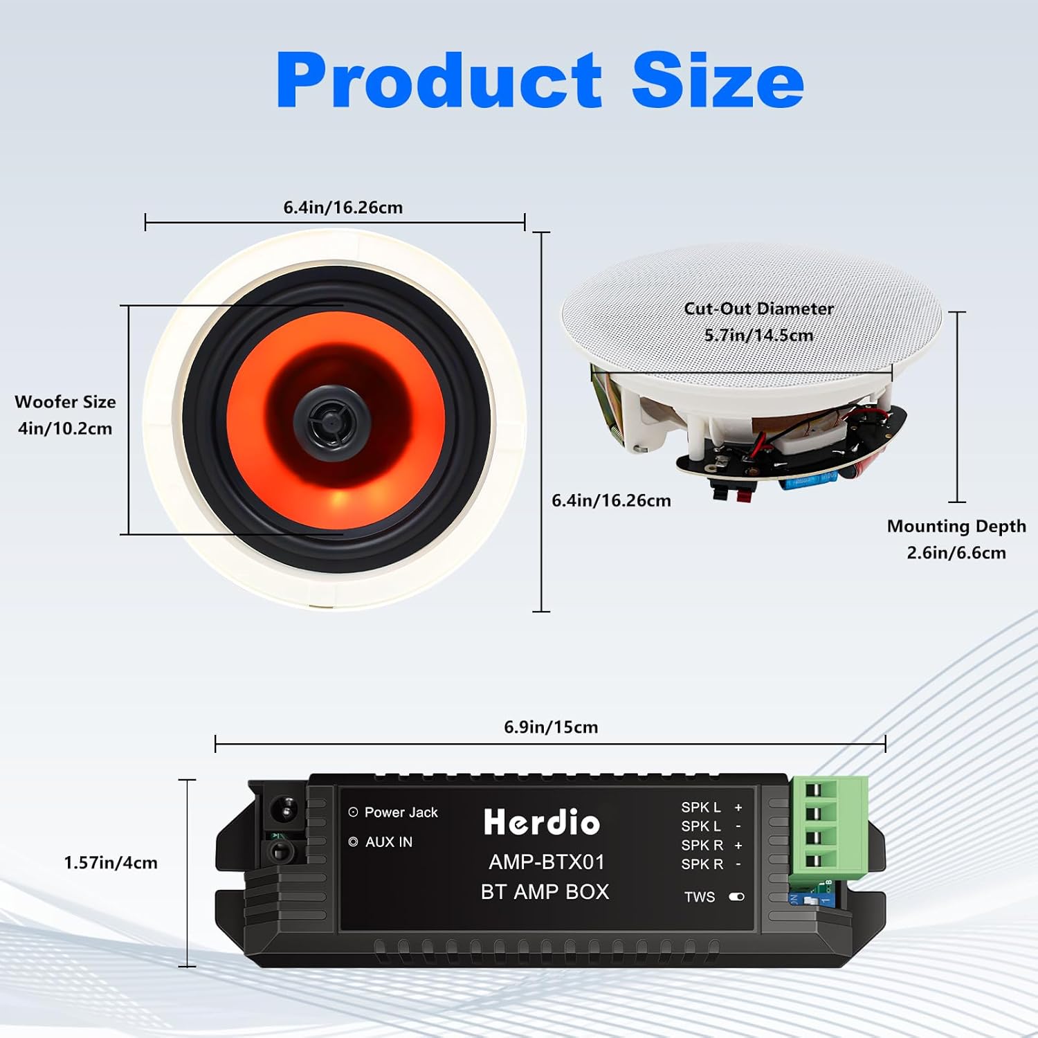 Herdio Altoparlanti Bluetooth da soffitto da 4 pollici (coppie) - immagine 6