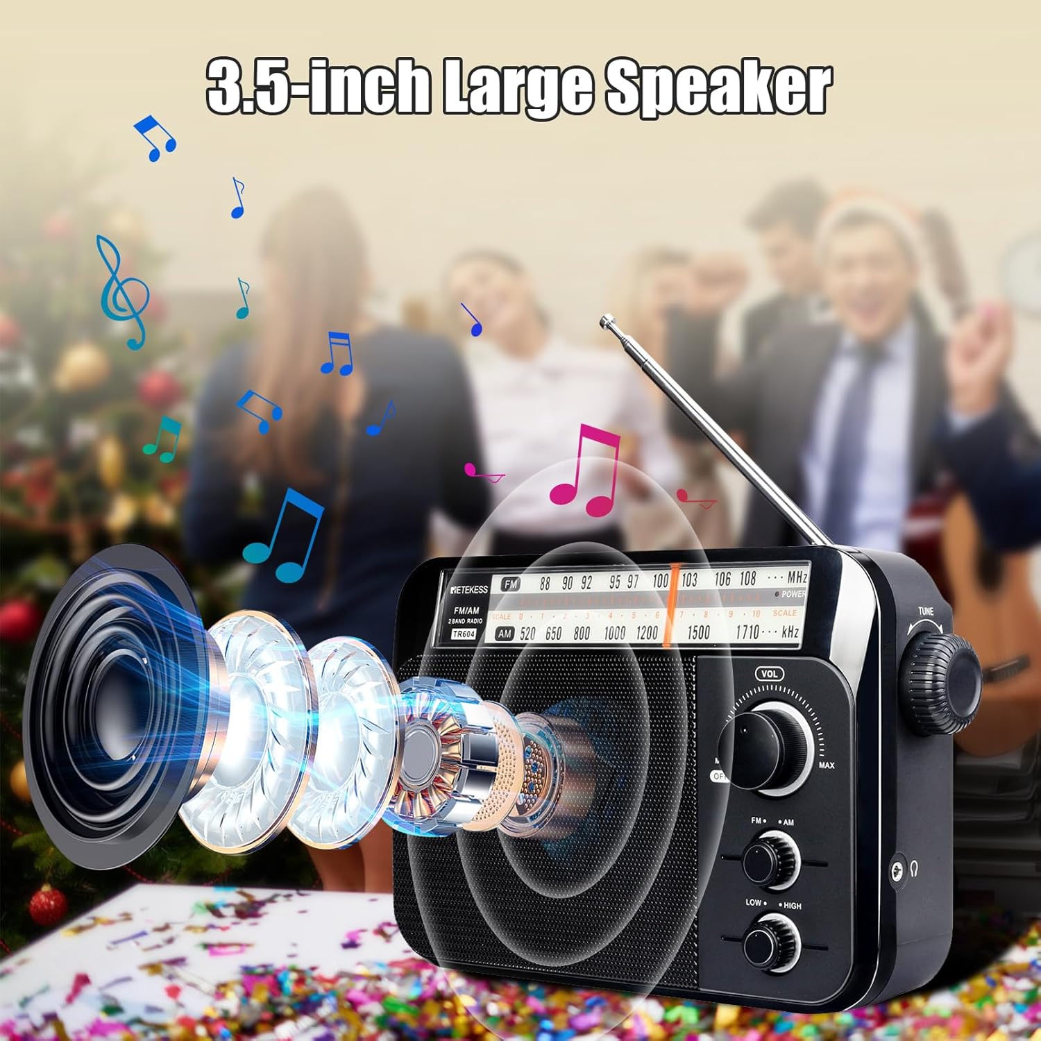 Retekess TR604 Radio Portatile FM AM, Nera - immagine 3